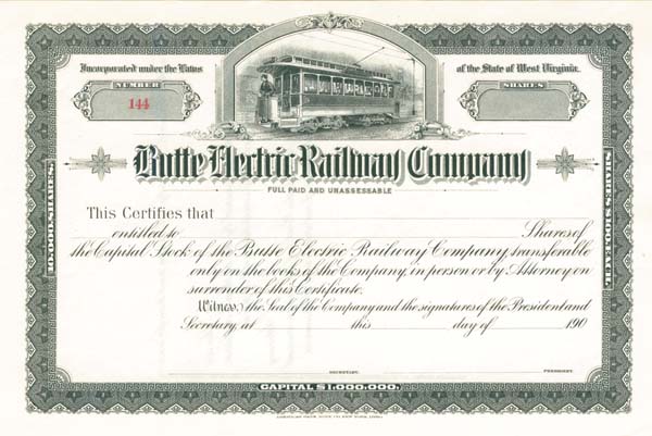 Butte Electric Railway Co. - Stock Certificate